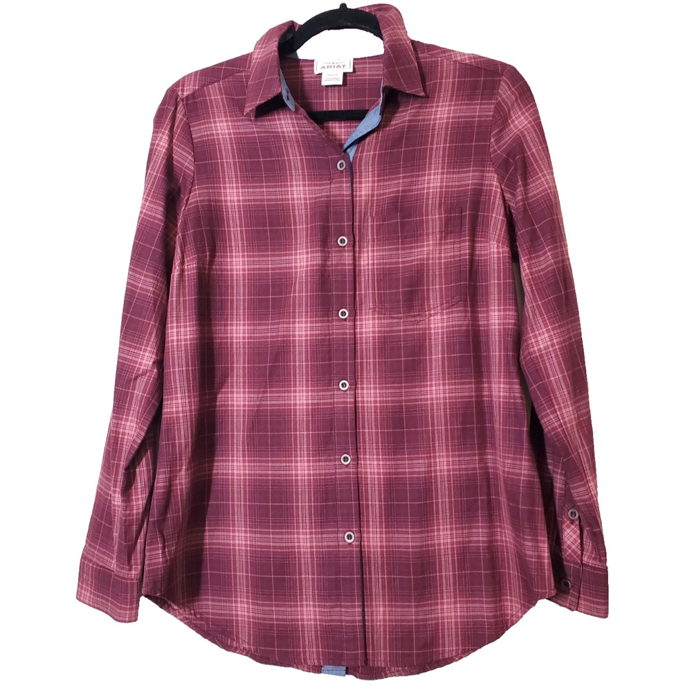 Ariat Womens XS Button Down Shirt Top Plaid Plaid Western Cowgirl Red Cotton